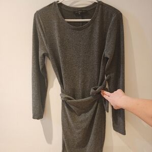 Gray Long Sleeve Dress with Belt
